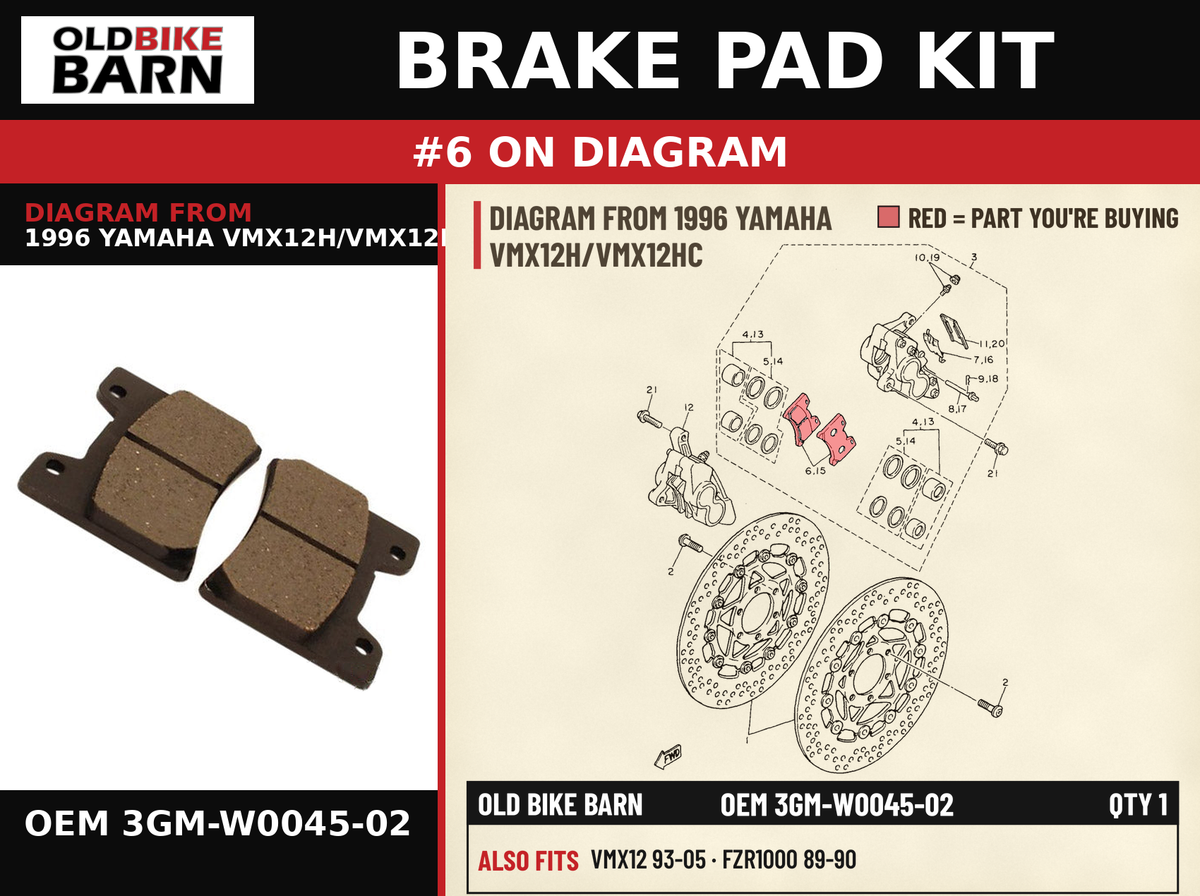 BRAKE PAD KIT OEM 3GM-W0045-02 diagram #6 from 1996 YAMAHA VMX12H/VMX12HC | Old Bike Barn