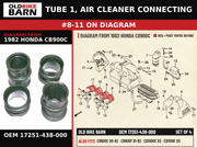 TUBE 1, AIR CLEANER CONNECTING OEM 17251-438-000 diagram #8-11 from 1982 HONDA CB900C | Old Bike Barn