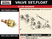 VALVE SET,FLOAT OEM 16011-MM4-004 diagram #2 from 1987 HONDA CBR600F | Old Bike Barn