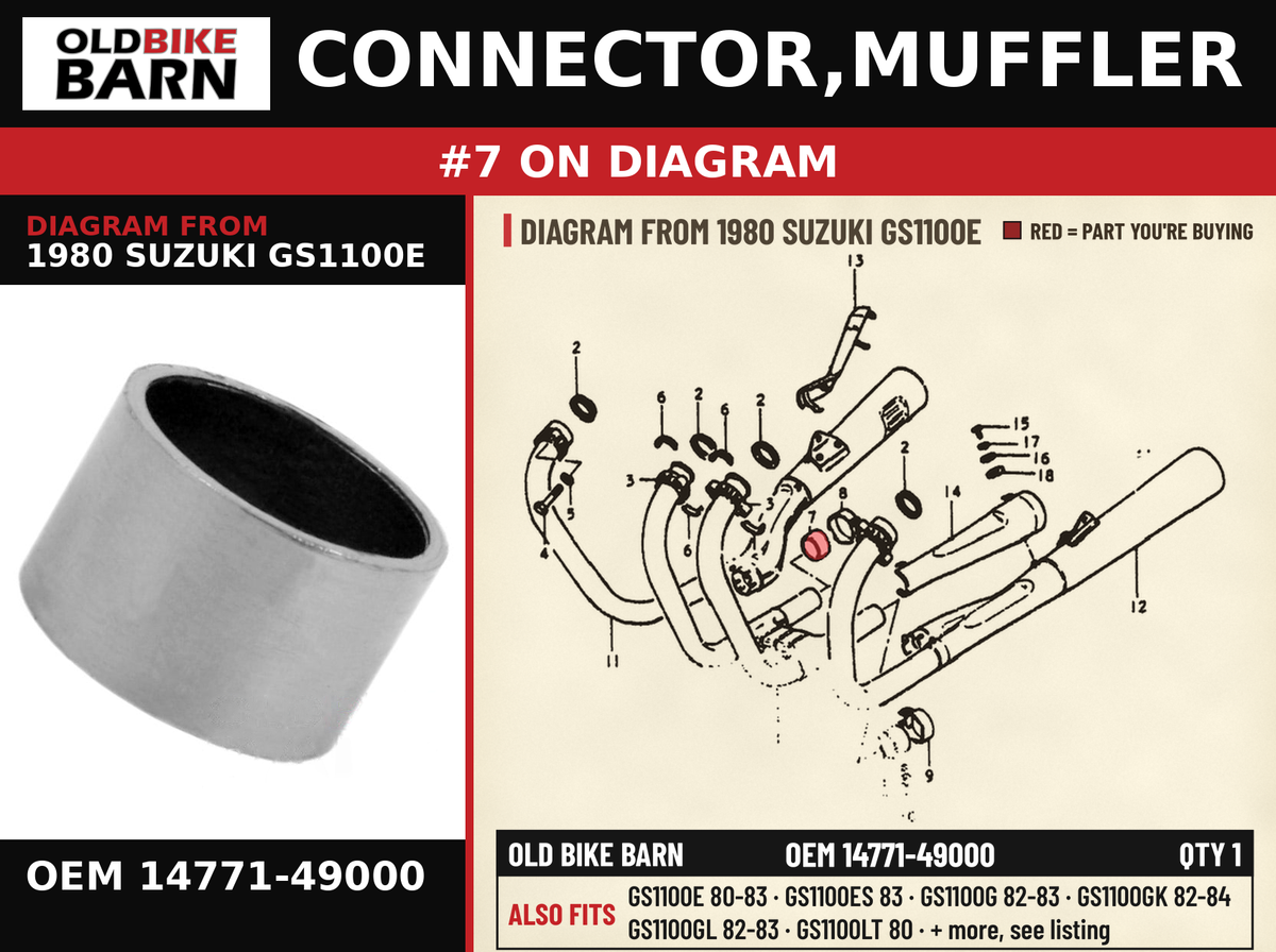 CONNECTOR,MUFFLER OEM 14771-49000 diagram #7 from 1980 SUZUKI GS1100E | Old Bike Barn