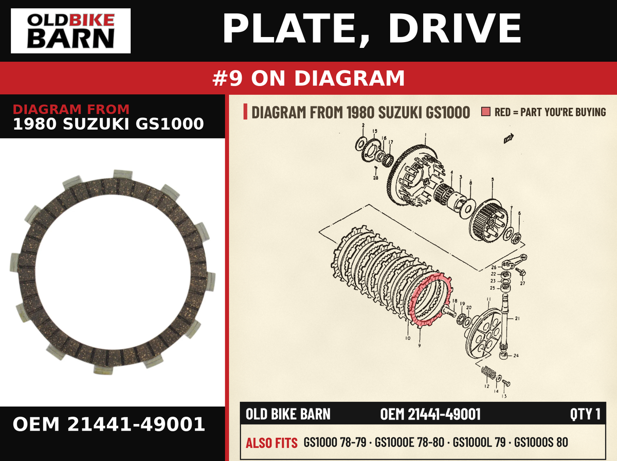 PLATE, DRIVE OEM 21441-49001 diagram #9 from 1980 SUZUKI GS1000 | Old Bike Barn
