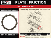 PLATE, FRICTION OEM 341-16321-13-00 diagram #9 from 1981 YAMAHA XS1100 | Old Bike Barn