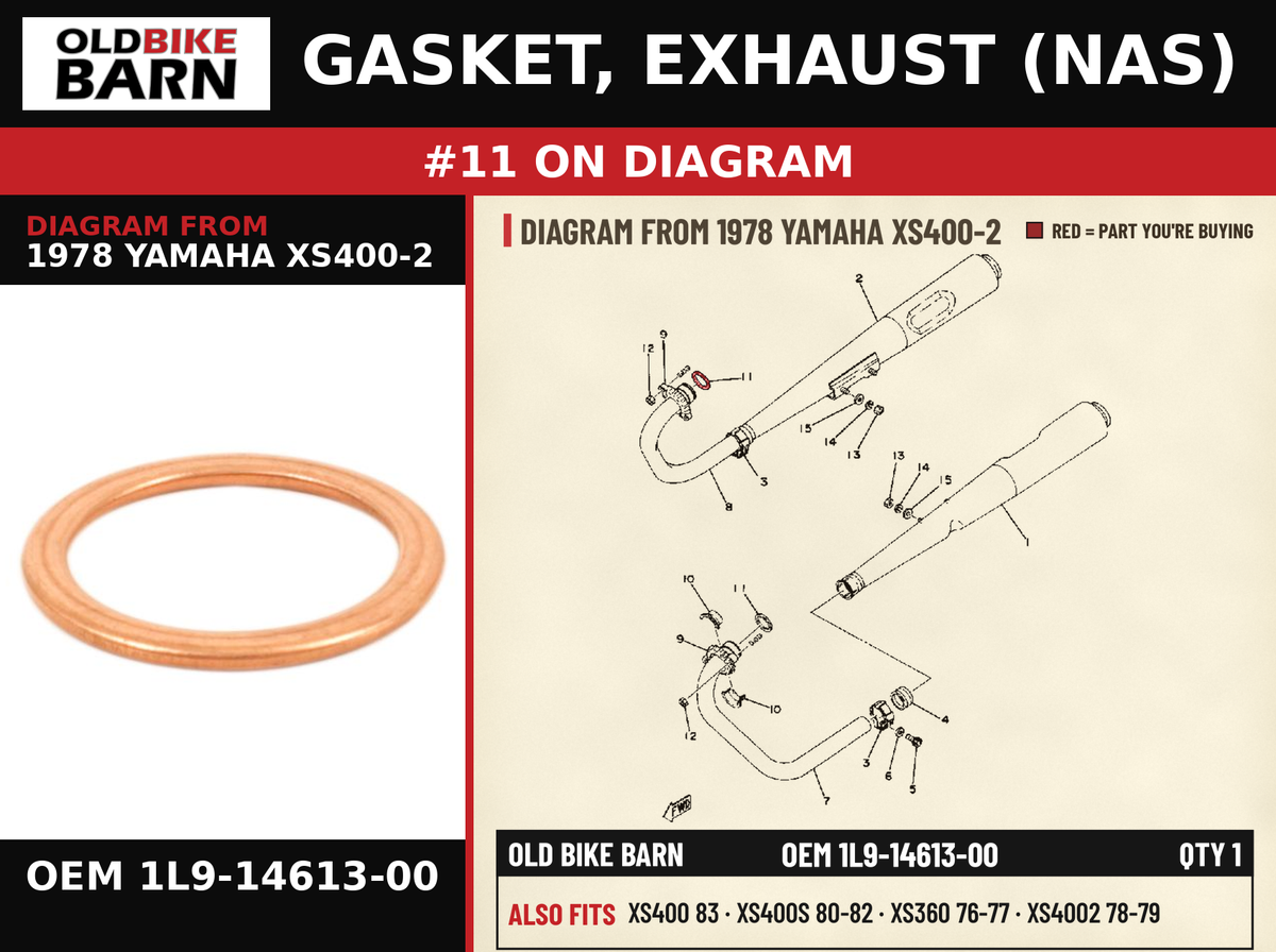 GASKET, EXHAUST (NAS) OEM 1L9-14613-00 diagram #11 from 1978 YAMAHA XS400-2 | Old Bike Barn