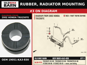 RUBBER, RADIATOR MOUNTING OEM 19051-KA3-830 diagram #3 from 2002 HONDA TRX250TE | Old Bike Barn