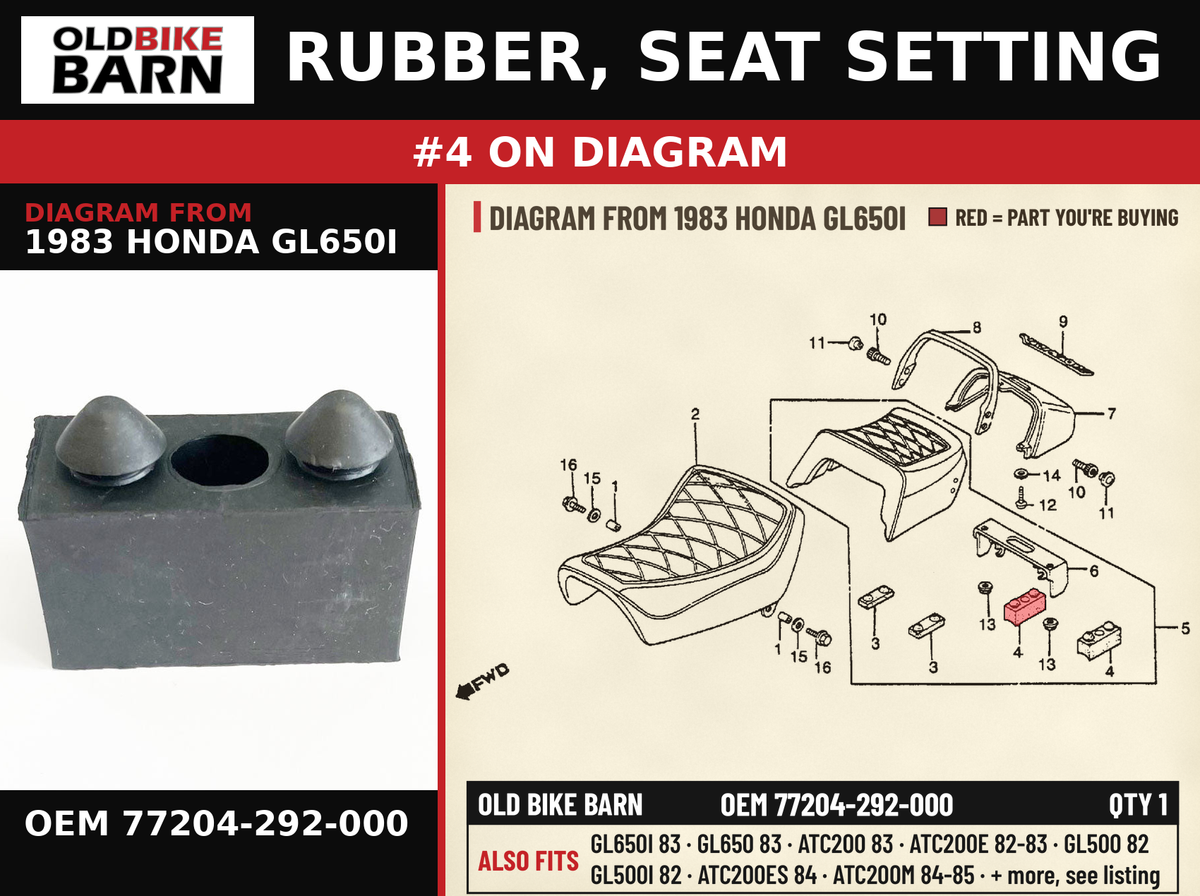 RUBBER, SEAT SETTING OEM 77204-292-000 diagram #4 from 1983 HONDA GL650I | Old Bike Barn