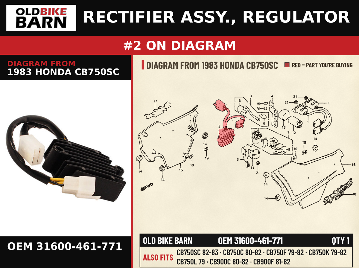 RECTIFIER ASSY., REGULATOR OEM 31600-461-771 diagram #2 from 1983 HONDA CB750SC | Old Bike Barn