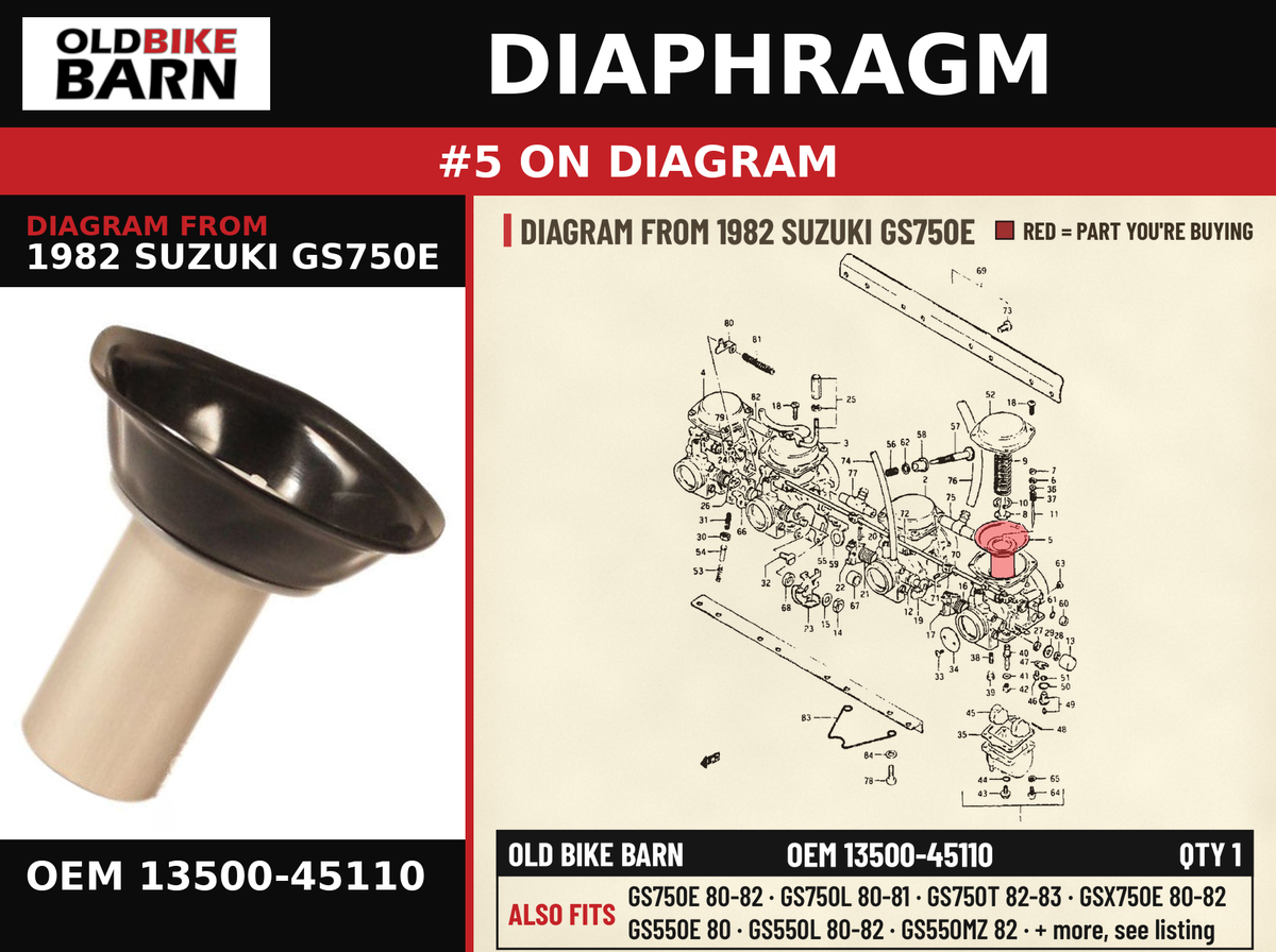 DIAPHRAGM OEM 13500-45110 diagram #5 from 1982 SUZUKI GS750E | Old Bike Barn