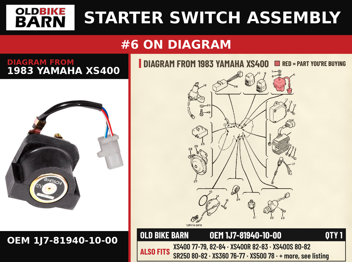 STARTER SWITCH ASSEMBLY OEM 1J7-81940-10-00 diagram #6 from 1983 YAMAHA XS400 | Old Bike Barn