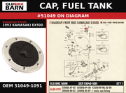 CAP, FUEL TANK OEM 51049-1091 diagram #51049 from 1993 KAWASAKI EX500 | Old Bike Barn