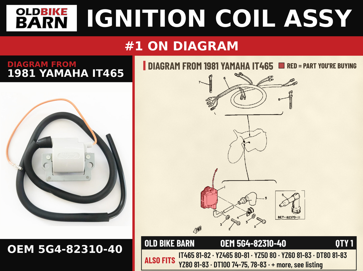 IGNITION COIL ASSY OEM 5G4-82310-40 diagram #1 from 1981 YAMAHA IT465 | Old Bike Barn