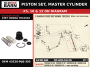 PISTON SET, MASTER CYLINDER OEM 43520-MJ6-305 diagram #5, 10 & 15 from 1987 HONDA TRX250X | Old Bike Barn
