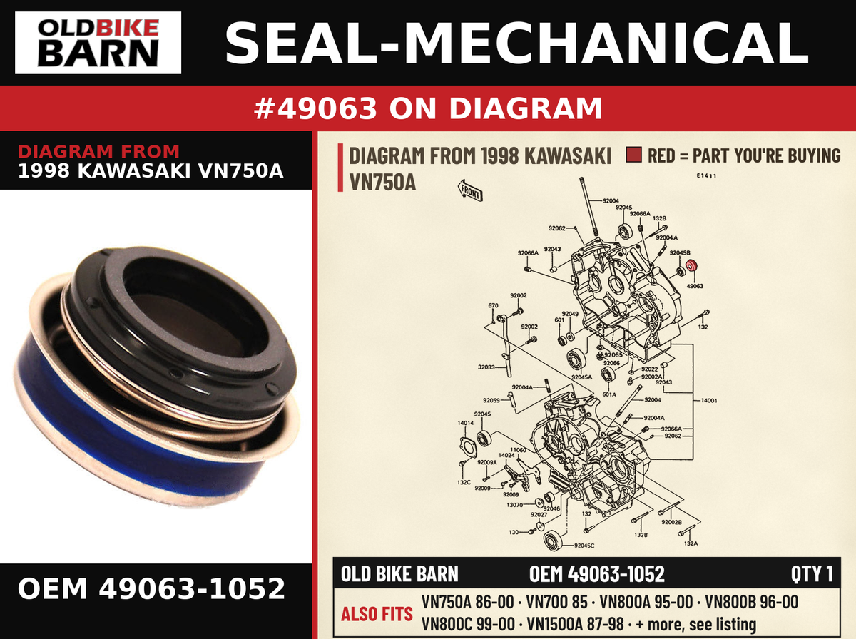 SEAL-MECHANICAL OEM 49063-1052 diagram #49063 from 1998 KAWASAKI VN750A | Old Bike Barn