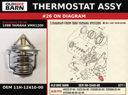 THERMOSTAT ASSY OEM 11H-12410-00 diagram #26 from 1988 YAMAHA VMX1200 | Old Bike Barn