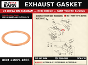 EXHAUST GASKET OEM 11009-1866 diagram #11009A from 1989 KAWASAKI KLF300-C1 | Old Bike Barn