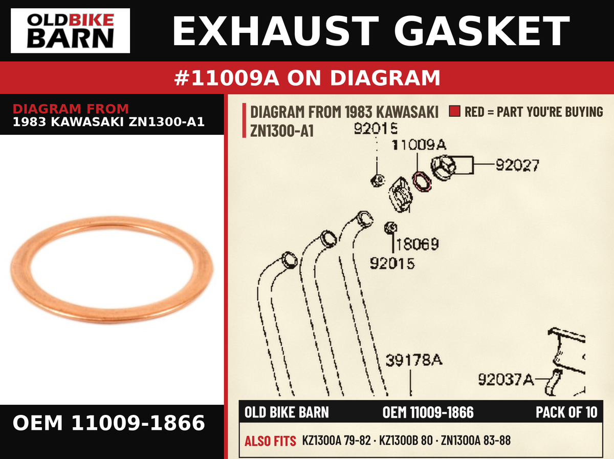EXHAUST GASKET OEM 11009-1866 diagram #11009A from 1983 KAWASAKI ZN1300-A1 | Old Bike Barn