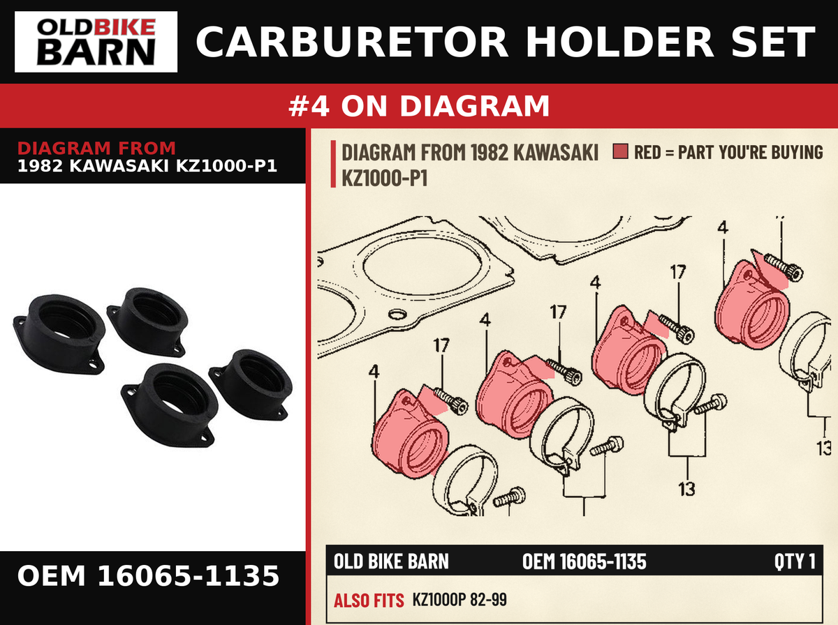 CARBURETOR HOLDER SET OEM 16065-1135 diagram #4 from 1982 KAWASAKI KZ1000-P1 | Old Bike Barn