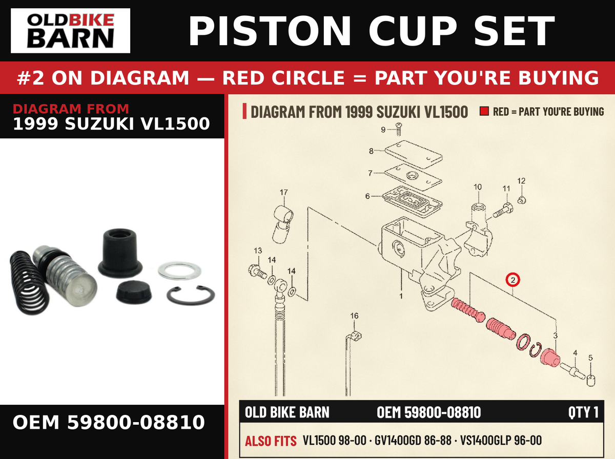 PISTON CUP SET OEM 59800-08810 diagram #2 from 1999 SUZUKI VL1500 | Old Bike Barn