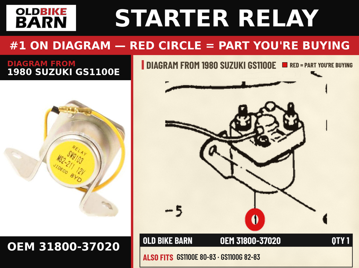 STARTER RELAY OEM 31800-37020 diagram #1 from 1980 SUZUKI GS1100E | Old Bike Barn