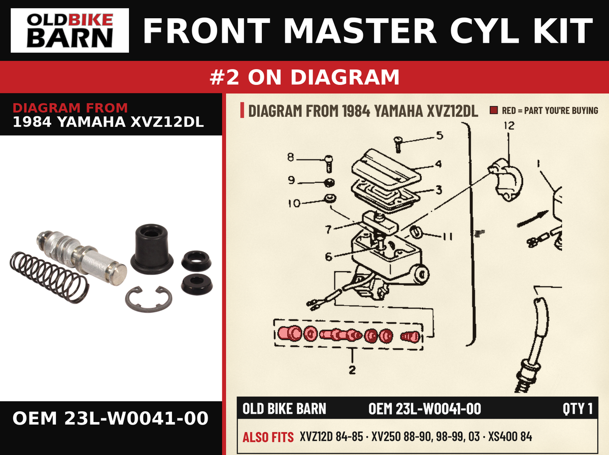 FRONT MASTER CYL KIT OEM 23L-W0041-00 diagram #2 from 1984 YAMAHA XVZ12DL | Old Bike Barn