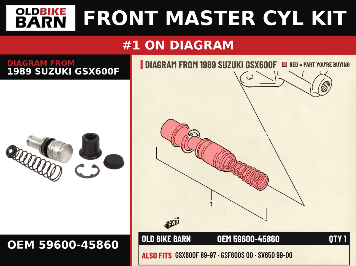 FRONT MASTER CYL KIT OEM 59600-45860 diagram #1 from 1989 SUZUKI GSX600F | Old Bike Barn