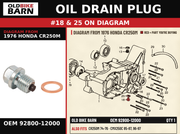 OIL DRAIN PLUG OEM 92800-12000 diagram #18 & 25 from 1976 HONDA CR250M | Old Bike Barn