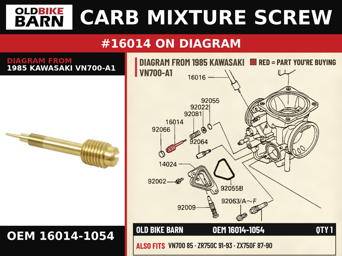 CARB MIXTURE SCREW OEM 16014-1054 diagram #16014 from 1985 KAWASAKI VN700-A1 | Old Bike Barn
