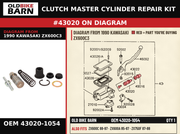 CLUTCH MASTER CYLINDER REPAIR KIT OEM 43020-1054 diagram #43020 from 1990 KAWASAKI ZX600C3 | Old Bike Barn