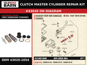 CLUTCH MASTER CYLINDER REPAIR KIT OEM 43020-1054 diagram #43020 from 1991 KAWASAKI ZX600D2 | Old Bike Barn