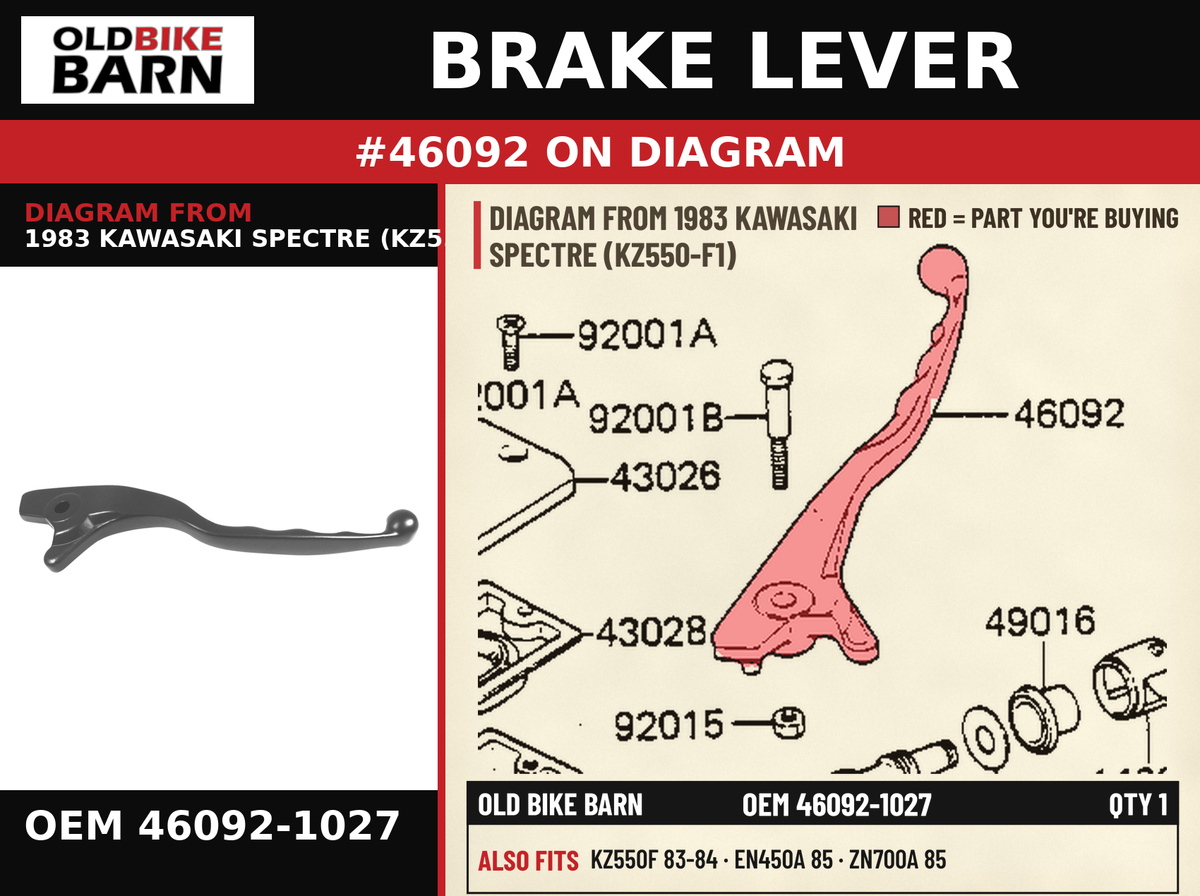BRAKE LEVER OEM 46092-1027 diagram #46092 from 1983 KAWASAKI SPECTRE (KZ550-F1) | Old Bike Barn