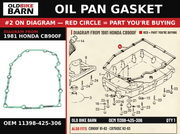 OIL PAN GASKET OEM 11398-425-306 diagram #2 from 1981 HONDA CB900F | Old Bike Barn
