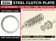 STEEL CLUTCH PLATE OEM 22321-329-000 diagram #7 from 1979 HONDA CX500C | Old Bike Barn