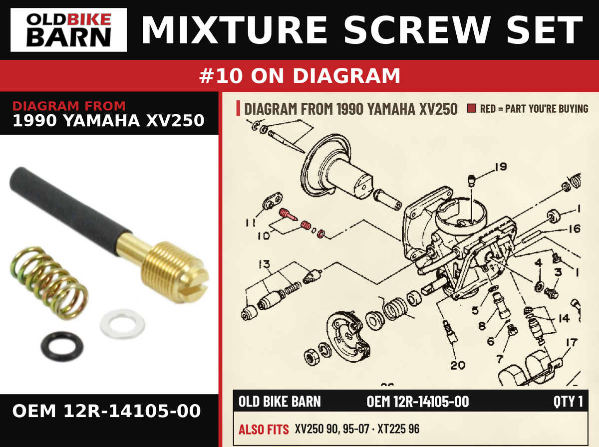 MIXTURE SCREW SET OEM 12R-14105-00 diagram #10 from 1990 YAMAHA XV250 | Old Bike Barn