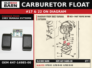 CARBURETOR FLOAT OEM 4H7-14985-00 diagram #17 & 22 from 1983 YAMAHA XV750MK | Old Bike Barn