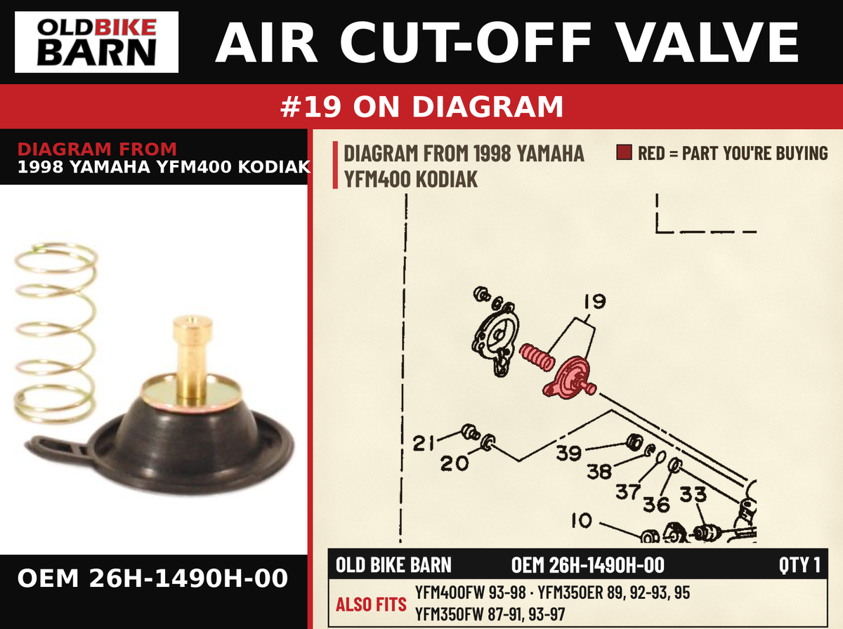 AIR CUT-OFF VALVE OEM 26H-1490H-00 diagram #19 from 1998 YAMAHA YFM400 KODIAK | Old Bike Barn