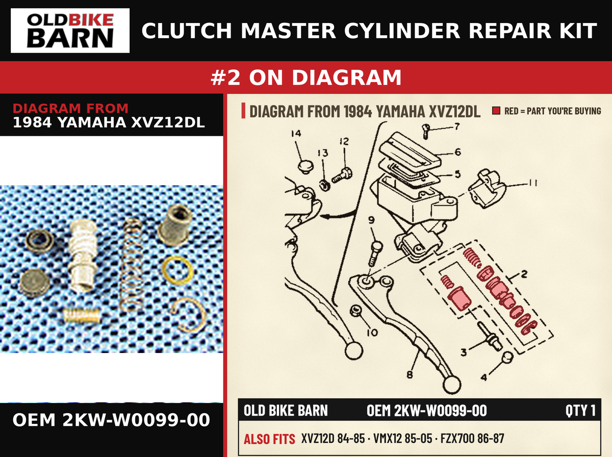 CLUTCH MASTER CYLINDER REPAIR KIT OEM 2KW-W0099-00 diagram #2 from 1984 YAMAHA XVZ12DL | Old Bike Barn