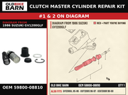CLUTCH MASTER CYLINDER REPAIR KIT OEM 59800-08810 diagram #1 & 2 from 1986 SUZUKI GV1200GLF | Old Bike Barn