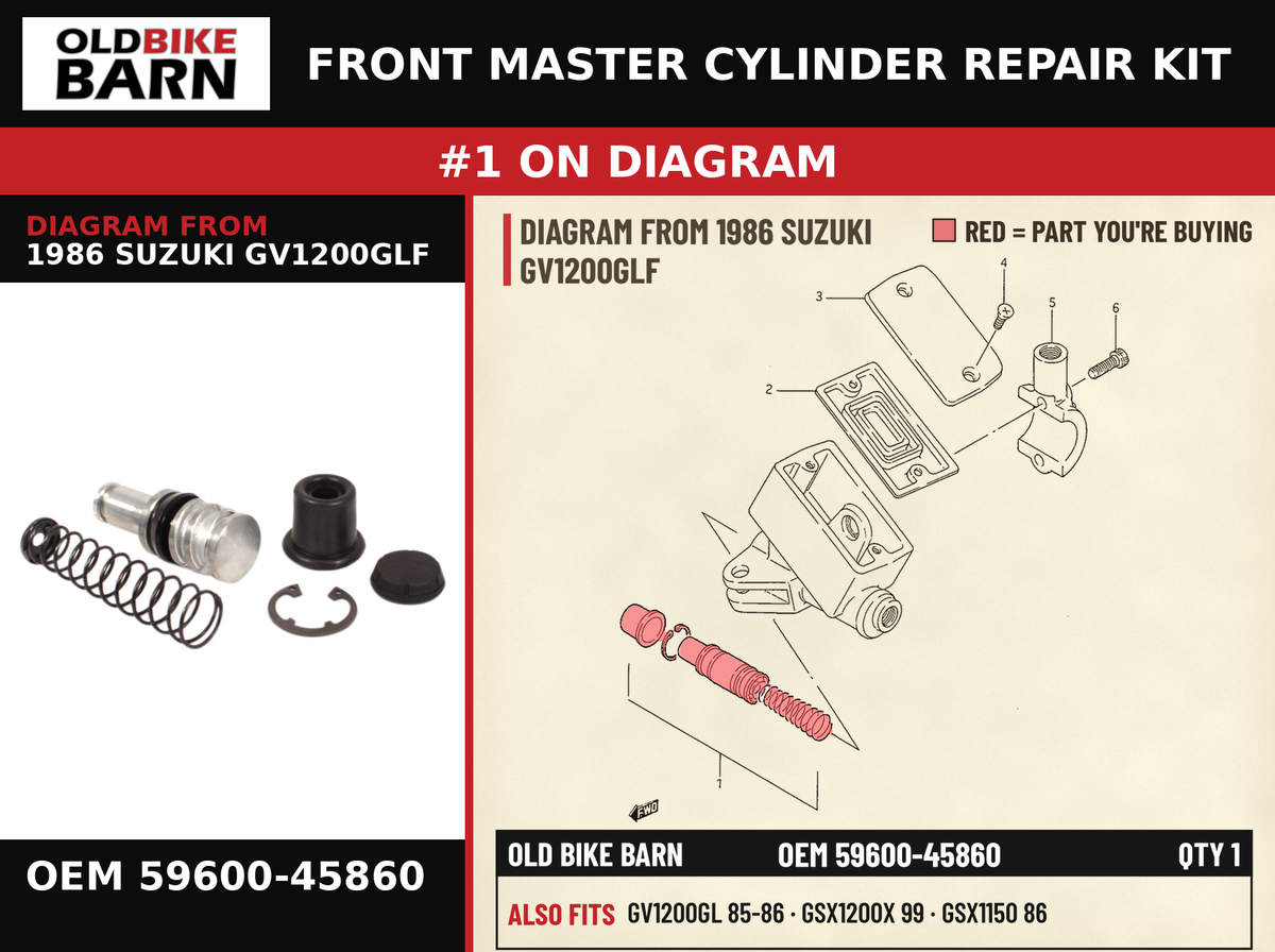 FRONT MASTER CYLINDER REPAIR KIT OEM 59600-45860 diagram #1 from 1986 SUZUKI GV1200GLF | Old Bike Barn