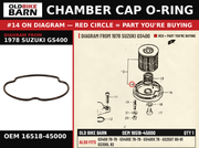 CHAMBER CAP O-RING OEM 16518-45000 diagram #14 from 1978 SUZUKI GS400 | Old Bike Barn