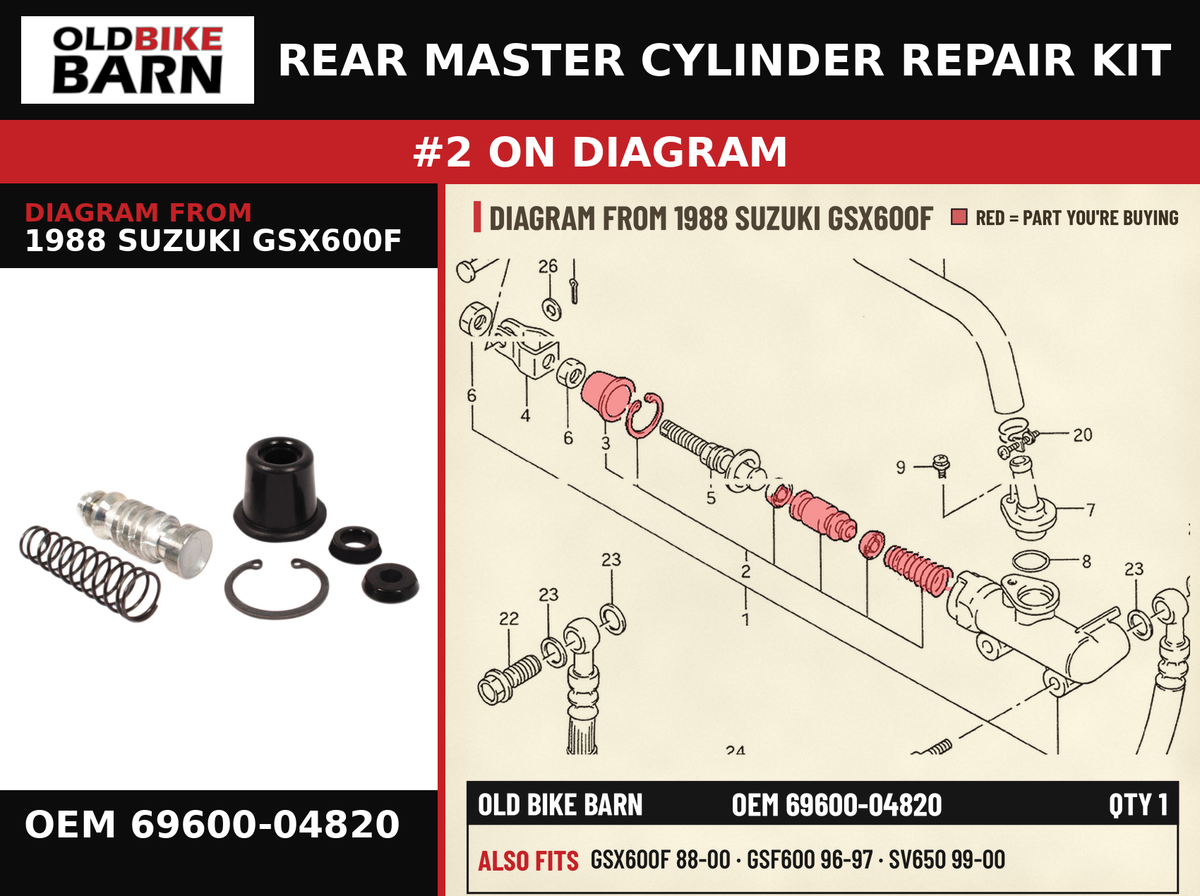REAR MASTER CYLINDER REPAIR KIT OEM 69600-04820 diagram #2 from 1988 SUZUKI GSX600F | Old Bike Barn