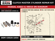 CLUTCH MASTER CYLINDER REPAIR KIT OEM 43020-1054 diagram #43020, 43022 & 49016 from 1984 KAWASAKI ZX900-A1 | Old Bike Barn