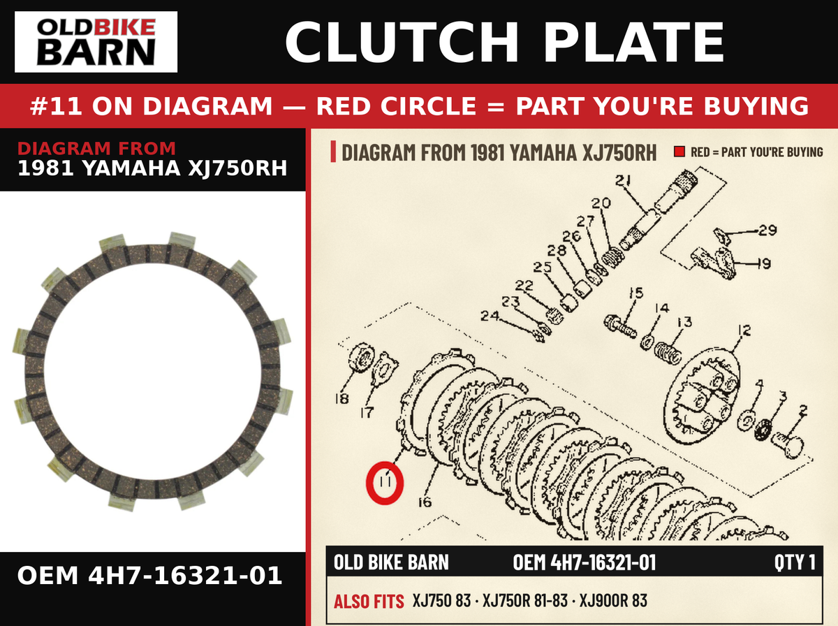 CLUTCH PLATE OEM 4H7-16321-01 diagram #11 from 1981 YAMAHA XJ750RH | Old Bike Barn