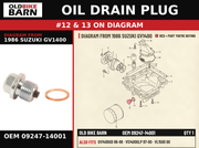 OIL DRAIN PLUG OEM 09247-14001 diagram #12 & 13 from 1986 SUZUKI GV1400 | Old Bike Barn
