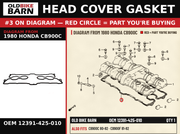 HEAD COVER GASKET OEM 12391-425-010 diagram #3 from 1980 HONDA CB900C | Old Bike Barn