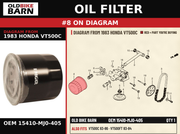 OIL FILTER OEM 15410-MJ0-405 diagram #8 from 1983 HONDA VT500C | Old Bike Barn