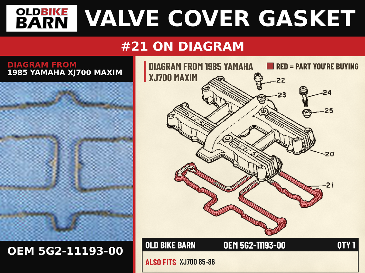 VALVE COVER GASKET OEM 5G2-11193-00 diagram #21 from 1985 YAMAHA XJ700 MAXIM | Old Bike Barn