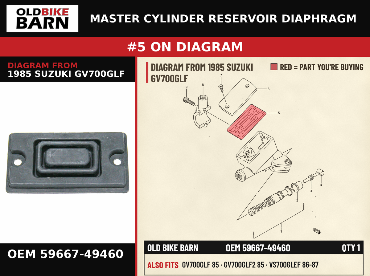 MASTER CYLINDER RESERVOIR DIAPHRAGM OEM 59667-49460 diagram #5 from 1985 SUZUKI GV700GLF | Old Bike Barn