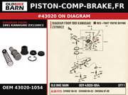 PISTON-COMP-BRAKE,FR OEM 43020-1054 diagram #43020 from 1991 KAWASAKI ZX1100C2 | Old Bike Barn