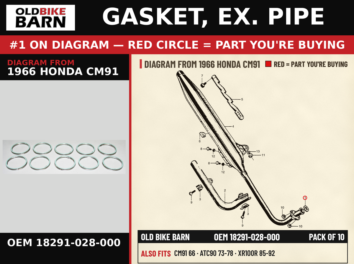 GASKET, EX. PIPE OEM 18291-028-000 diagram #1 from 1966 HONDA CM91 | Old Bike Barn
