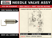 NEEDLE VALVE ASSY OEM 10L-14390-02 diagram #32 from 1981 YAMAHA XV750 | Old Bike Barn