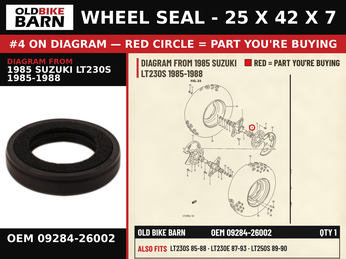 OIL SEAL OEM 09284-26002 diagram #4 from 1985 SUZUKI LT230S 1985-1988 | Old Bike Barn